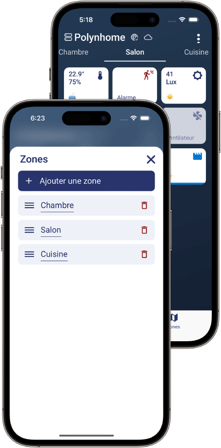 paramétrage de zones depuis l'application Polynhome