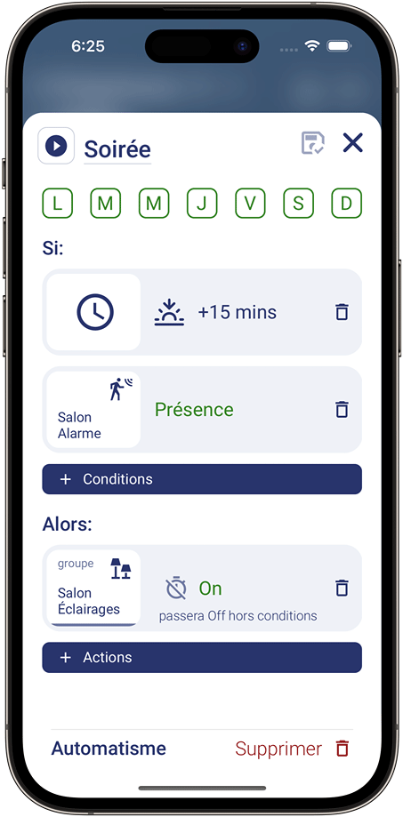 paramétrage d'automatisme depuis l'application Polynhome